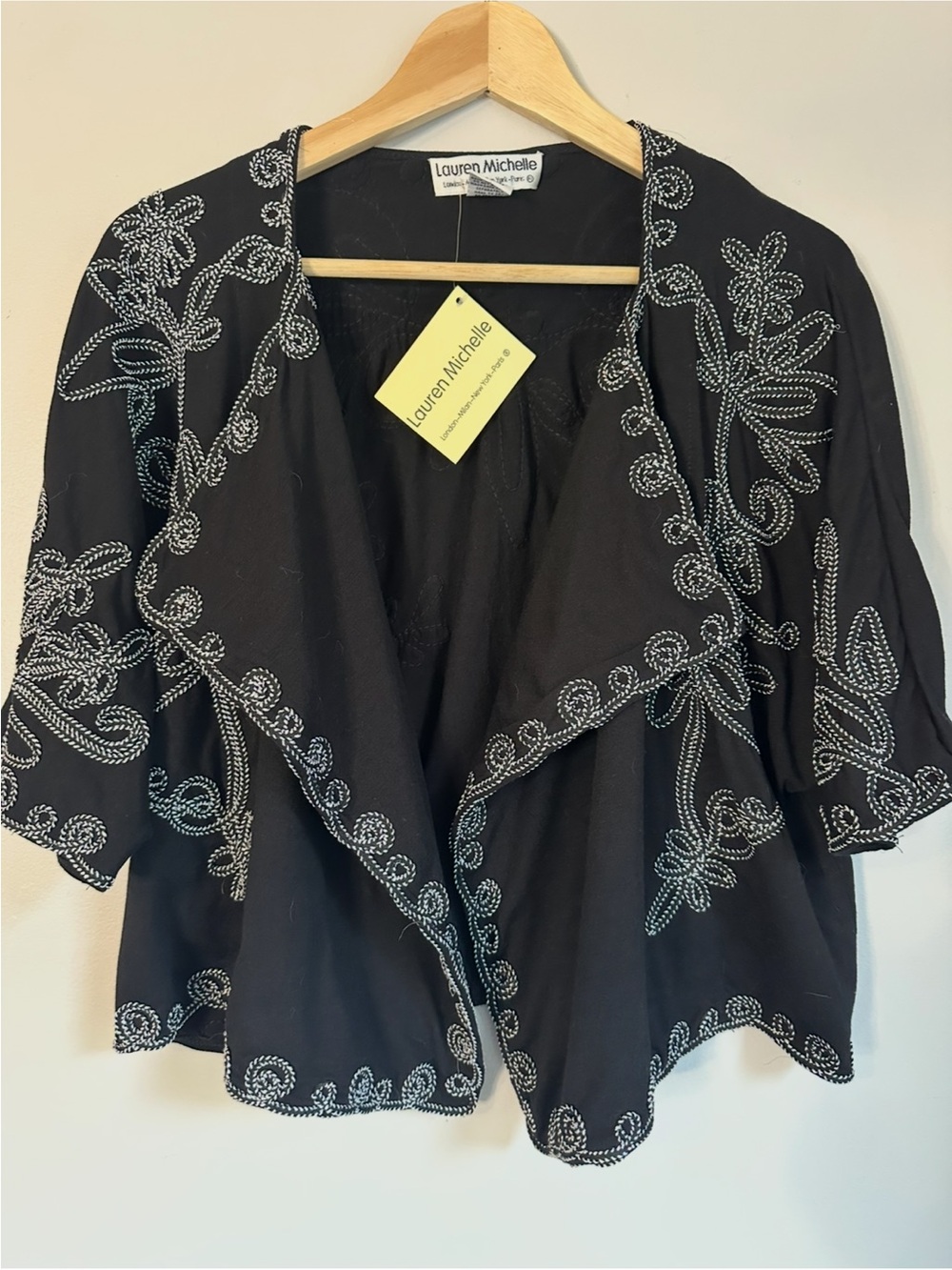 Vintage Lauren Michelle Black & Silver Embroidered Boho Western Jacket, XL